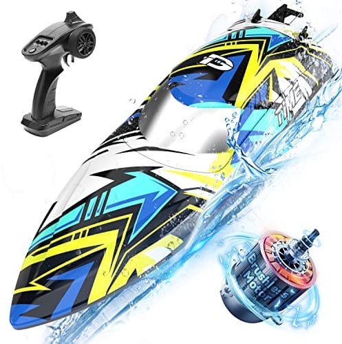 DEERC ferngesteuerte Boote Tarnung mit Bürstenlosen Motor 2212,48 km/h RC Boot mit Alarmfunktion, 2,4 GHz Rennboot mit LED-Leuchten für Meere, Pools und Seen,Speedboot-Spielzeug für Kinder&Erwachsene