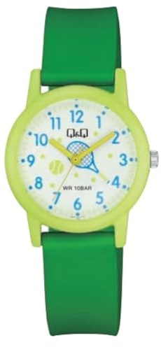 Q&Q Kinderuhr Lernuhr Analog Quarz Silikon 10 Bar Bunte Muster Grün Weiß Klassisch