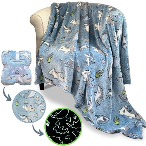 Blanket Buddies Couverture en Polaire Motif Requin : phosphorescente, Confortable, Douce et Chaude pour garçons et Filles, 127 x 152,4 cm (Bleu)