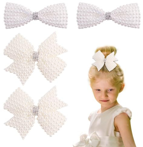 Bekecidi 4 Pezzi Fermagli per Capelli Fiocco di Perle Forcina per Fiocco in Stoffa in Paia Mollette per Capelli Fiocco Accessori per Lo Styling dei Capelli per Ragazze e Donne, 2 Stili