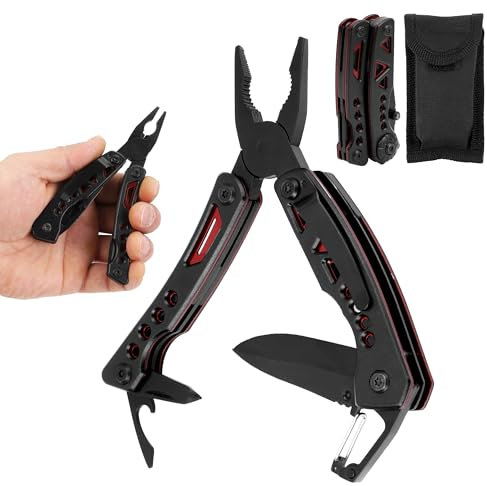Shockassist 8 IN 1 Survival Multifunktionsmesser Perfektes Camping Zubehör Multitool Outdoor Messer Multitool Geschenke für Männer Geschenke für Väter Papa Geschenk + Aufbewahrungstasche.