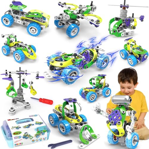 Wanonoo Konstruktionsspielzeug ab 4 5 6 7 8 9 Jahr Jungen,10-in-1 Elektrisch STEM Baukasten Spielzeug Kreatives Lernspielzeug Bauspielzeug, Bausteine Kreativ-Set, Geschenk für Kinder Jungen Mädchen