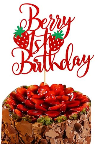 Arthsdite 1 Pc Berry 1st Birthday Cake Topper Sweet Fruit Theme First Birthday Strawberry One Cake Pick for Strawberry Theme Baby Shower Kids 1st Birthday Party Cake Decorations