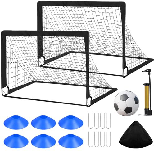 Set di 2 Porte da Calcio per Bambini e Adulti - Grandi, Pieghevoli Con Aste in Fibra di Vetro e Reti di Alta Qualità - Custodia per il Trasporto Inclusa