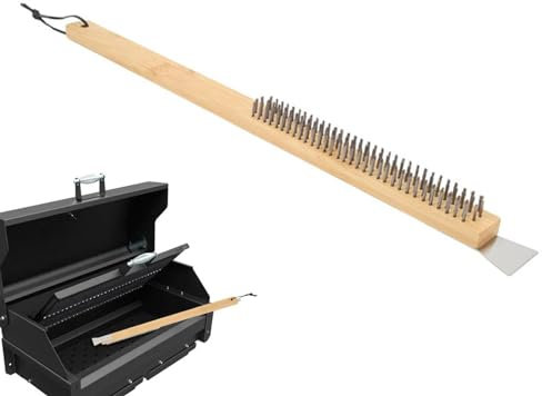 Pizza Oven Brush - Pizza Stone Maintenance Kit, Pizza Oven Cleaning Tool | Non Scratch Heat Resistant, Long Wood Handle Stainless Steel Brush and Scraper, 22.6-inch Long Pizza Oven Brush
