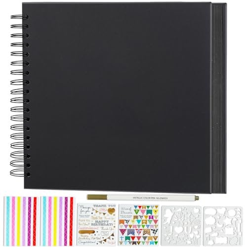 Miaikoe DIY Scrapbook Album 31.5x31.5 cm Hardcover Kraft Blank Paper Scrap Book with 40 Sheets Memory Book for Family Wedding Photography Anniversary (Black)