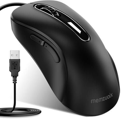 memzuoix Souris USB avec Câble – Souris Optique 1400 DPI, 5 Boutons, Design Ergonomique avec Câble de 1,5m – pour Ordinateur, PC, Mac – Noir