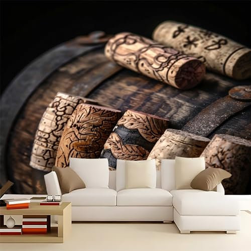 Fototapete 3D Vliestapete mit Antiker Weinflaschenstopper Bunt 350x256cm XXL Panorama Wandbild für Mädchen & Jungs Schlafzimmer | Wanddekoration mit 3D Effekt