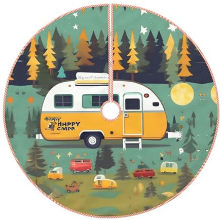 Happy Bus Camper Stampa Seducente Albero di Natale Gonna Casa Vacanze Feste Ornamenti per Albero di Natale Halloween