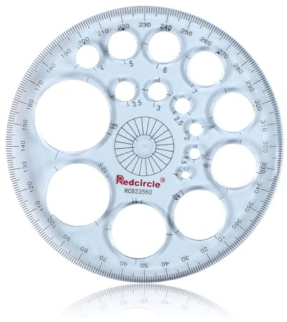 360 Degree Thick Protractor, 16 Circle Templates Drawing Ruler,Blue