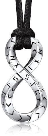 Bandmax Infinity Kette Damen Unendlich Kette mit Halskette Edelstahl Herren Runen Anhänger mit Leder Kunstleder Kette Schwarz Viking Möbius Kette Unendlich Halskette Amulett Schmuck für Hochzeit