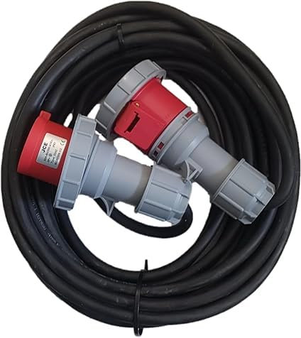 63 Amp 4 Pin 415V Three Phase Extension Lead, 16mm² 4 Core Heavy Duty Industrial H07RN-F Rubber Cable (2M)