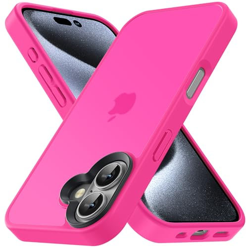 Yriklso for iPhone 16 Plus Phone Case, Shockproof for iPhone 16 Plus Case, Military Grade Drop Protection, Protective Hard Back Slim Translucent Case, Hot Pink