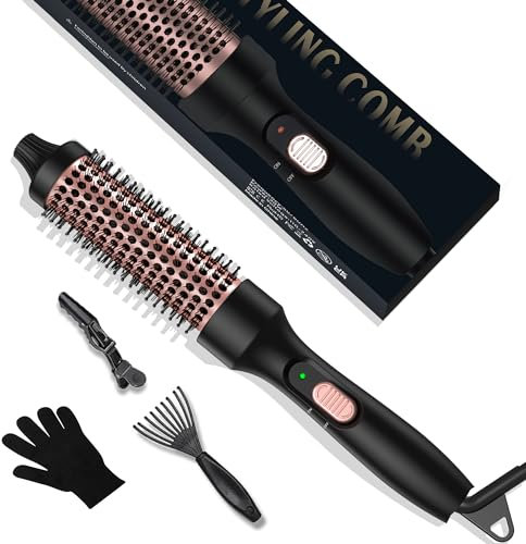UKLISS Thermal Brush for Hair - 32mm Heated Round Brush, 3 in 1 Hot Hair Brush, Heated Hair Brush with 392°F, Double Voltage Hot Brushes for Hair Styling- Comb, Curly, Straight (Rose Gold)