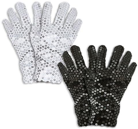 UILYNIU 2 Paar Handschuhe Pailletten für Erwachsene, Popstar Glitzer Handschuhe Kostüm Party Accessoires, Konzerthandschuhe Bühnenhandschuhe für Halloween Mottoparty Karneval (Schwarz, Silber, L)