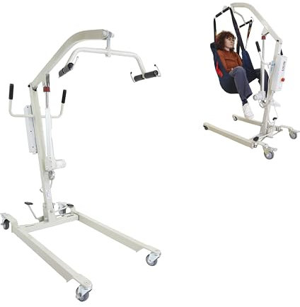 PEPE Mobility Grúa para Personas Mayores Eléctrica (hasta 150 kg), Arnés de Transferencia Incluido, Ancho Ajustable, Ruedas con Bloqueo Seguridad