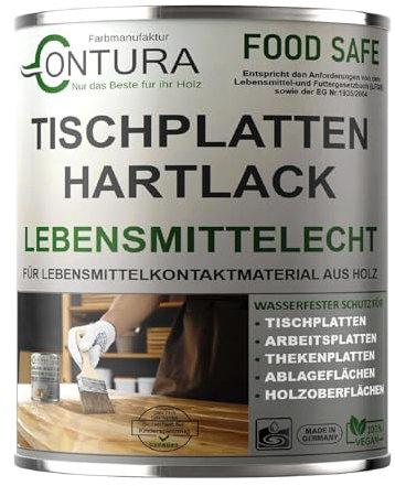 Contura Hartlack Tischplattenlack lebensmittelecht Klarlack Tischplatte Holzlack Lack (Transparent, 375ml.)
