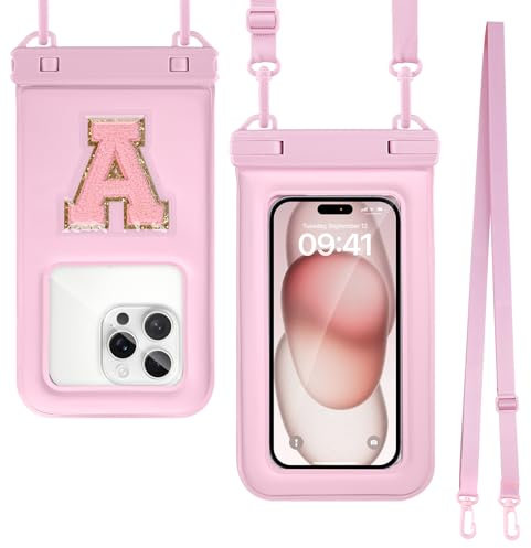 Guzack Waterproof Phone Pouch Bag, IPX8 Underwater Phone Case Floating Phone Holder for iPhone 16 15 14 13 12 11 Pro Max Plus Galaxy Samsung S25/24/23 Ultra Vacation Beach Swimming Dry Bag Pink