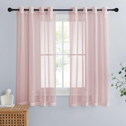 PONY DANCE Voilage Rose - Lot de 2 Rideau L140 x H160cm Panneaux Interieurs Décoration Maison Chambre Fille Enfant Cuisine & Hôtel pour Fenetre Draperies Souple Elegant à Oeillet