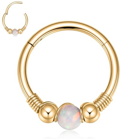 hengkaixuan 18G Septum Clicker Ring 8mm Gold Daith Rook Tragus Hoop Ohrring mit Opal Chirurgenstahl Conch Knorpel Helix Piercing Schmuck für Damen