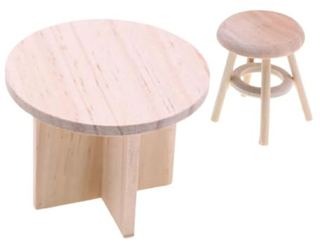 BATHVEVE 1satz Miniatur Möbel Aus Massivem Holz Runde Tische Und Stühle Für Puppenhäuser Elegantes Design Für Kleine Räume Zubehör Für Spielzeughäuser