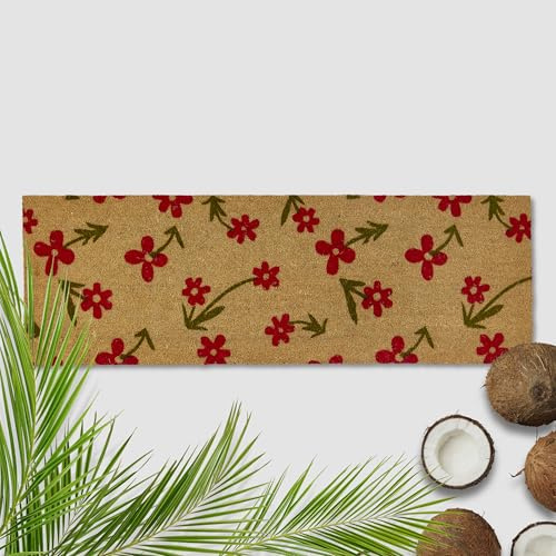 Kokosfußmatte aussen & innen - Türmatte Blumen rot 50 x 150 cm (Rechteckig) | Fussmatte rutschfest Innenbereich & überdachter Außenbereich Kokosmatte wetterfest Fußmatte Kokosfaser natur strapazierfähig