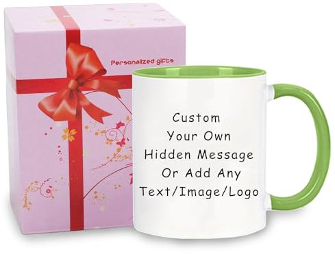 Custom Your Own Hidden Message Mugs, Personalized Text/Image/Logo, F*ck This Shit Hidden Message Coffee Mug, Funny Ceramic Coffee Lover Gift Novelty Gifts for Family Friends Coworkers (Light Green)