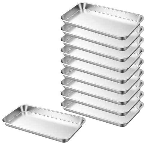 KOHAND 10 Pcs Small Instrument Tray, Stainless Steel Medical Tray, Metal Lab Tray for Dental Surgical Tool, Bathroom Organizer, Tattoo Equipment, 22.5x12x2 cm