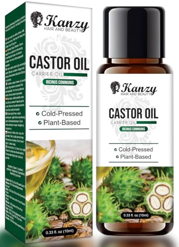 Kanzy Olio di ricino 10 ml per ciglia e sopracciglia, olio di ricino per capelli, unghie, pelle e barba, olio di ricino puro al 100%.