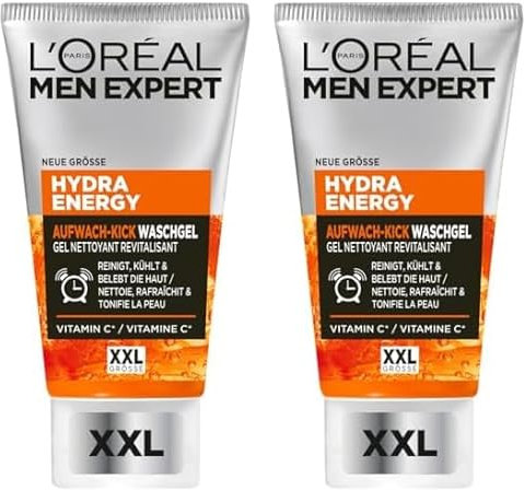 L'Oréal Men Expert XXL Gesichtsreinigung gegen müde Haut für Männer, Erfrischendes Waschgel gegen Unreinheiten, Herren Cleanser für das Gesicht mit Guarana und Vitamin C, Hydra Energy, 1 x 150 ml