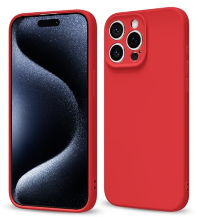 Svaove for iPhone 15 Pro Phone Case Liquid Silicone, Thin Ultra Slim Minimalist Phone Cover, Girly Cute Plain Bright Solid Color Matte Soft Rubber Jelly Gel Plastic TPU Bumper, Red