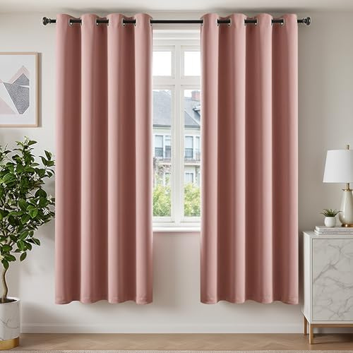 TOPICK Lot de 2 Rideau Occultant Thermique Isolant 200H x 140L cm,Rose | Oeillets,Intimité,Tissu doux et fluide,Anti Chaleur Froid UV, OEKO,Decoration Moderne Salon Chambre et porte, Lavable Machine