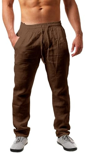 NEMXCE Leinenhose Herren Lang Leichte Sommerhose Herren Loose Fit Freizeithose mit Taschen Kordelzug für Urlaub Strand Yoga Alltag
