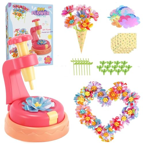 JoyJoyful Basteln Mädchen 5 6 7 8 9 10 Jahre, Blumen Basteln Spielzeug mit Blumenmaschine, Blumengarten Spielzeug, Blumenstrauß Geschenke für Mädchen