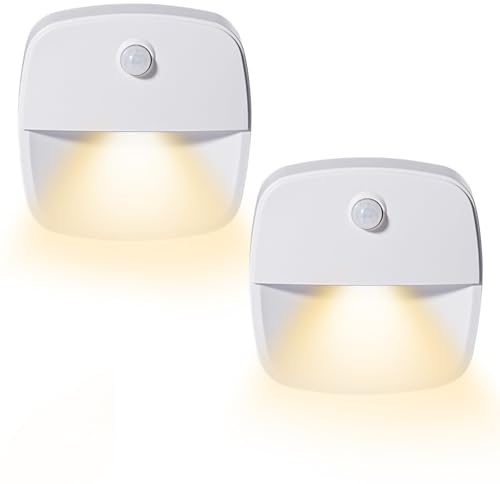 2 Stück LED Nachtlicht Steckdose - Nachtlicht mit Bewegungsmelder, Warmweißes mit 3 Modi (AUTO/AUS/EIN), 30/60/100lm Helligkeit Einstellbar, für Kinderzimmer, Treppen, Flur, Küche, Schlafzimmer