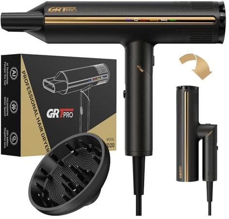 Föhn Ionen Haartrockner Klappbar 2200W Fön Haarföhn mit Diffusor Reisefön 110,000RPM, 200Million Negativen Ionen, 1 Diffusor & 1 Stylingdüse, 3 Geschwindigkeiten 4 Heizstufen für Haarsalon Hause Reise
