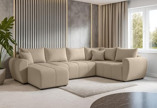 AXLIVING Malatya U XL Wohnlandschaft U Form XXL Ecksofa Hellbraun R