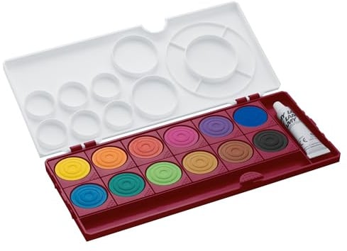 Lamy Deckfarbkasten aquaplus multired mit 12 Farben - ideal für den Schulunterricht - mit Farbkreis nach Johannes Itten & Deckweiß - Mischfelder im Deckel