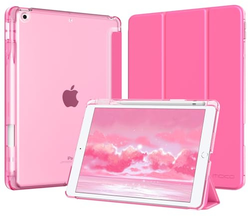 MoKo for iPad 9th/8th/7th Generation Case 10.2-Inch 2021/2020/2019 | with Pencil Holder, Slim Light Trifold Smart Protective Cover for iPad 10.2 with Hard PC Translucent Back Shell, Persian Pink