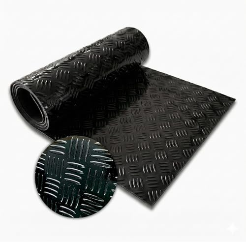 Floordirekt PVC-Bodenbelag - Riffelblech-Optik - Industrieboden - Pflegeleicht & Belastbar - Rollenware mit Zuschnitt - Bullet Schwarz - 110x800 cm