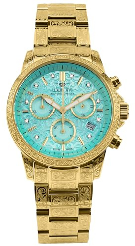 LOUIS XVI Palais Royale Femme 6005 - Ø 38 mm - Damen Uhr - Wasserdicht - Armband Gold - Zifferblatt Minty Green mit Diamanten - Schweizer Quarzwerk
