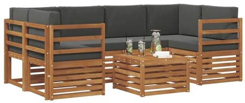 vidaXL Sofagarnituren 7 pcs Natur und Anthrazit Massivholz Akazie, Garten-Sofa-Eckgarnitur, strapazierfähiges Lounge-Möbel, modernes Patio-Set für chilliges Terrassenleben