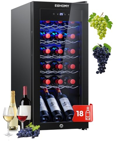 EUHOMY 45L Weinkühlschrank für 18 Flaschen, Freistehender Wein- und Getränkekühlschrank mit Glastür, Digitaler Temperaturregelung und Schloss, Für Rotwein, Weißwein, Champagner, Bier und Softdrinks
