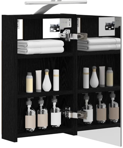 vidaXL Badezimmerspiegelschrank Schwarz Eichen-Optik 30 x 10,5 x 50 cm, Moderner Spiegelschrank, rechteckig, Wandregal für Badezimmer, praktische Aufbewahrung