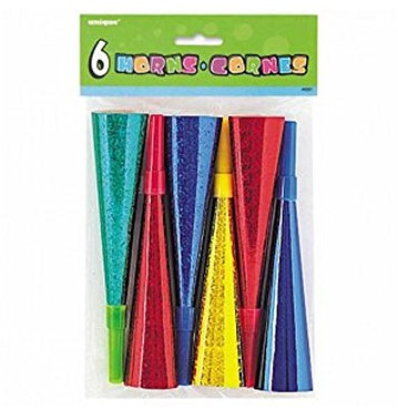 Assorted Color Prismatic Party Horns - 6 Pieces - Fun Party Supplies and Accessories, Perfect for Festive Celebrations