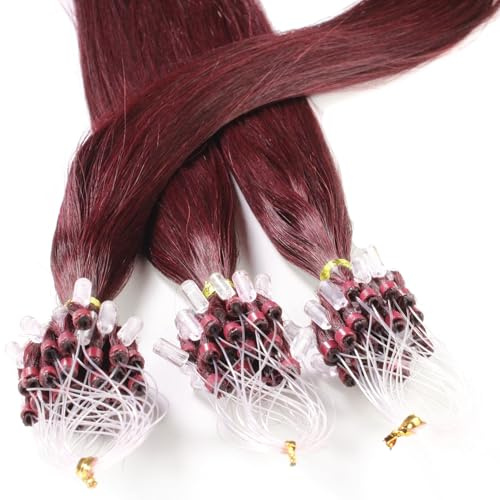 hair2heart Microring Extensions Echthaar glatt 55/66 Hellbraun Intensiv Violett-Mahagoni - 25 Strähnen 0.5g 40cm, Echthaar Extensions für dauerhafte Haarverlängerung