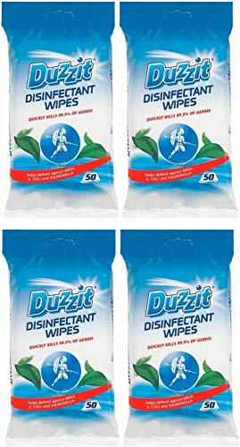 Duzzit 4 x Pack of 50 Disinfectant Wipes Kills 99.9% Of Germs