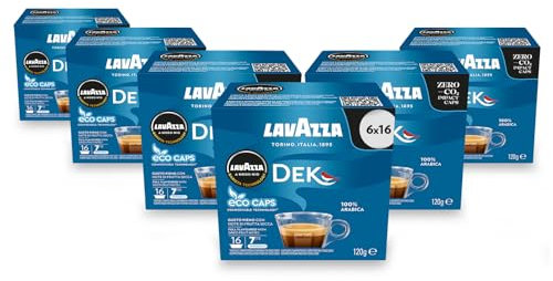 Lavazza A Modo Mio DEK Cremoso Decaf Coffee Eco Capsules (6 Boxes/96 Pods)