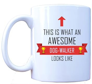 This Is What An Awesome Dog-Walker Looks Like - Tea/Coffee Mug/Cup - Red Ribbon Design - Great Gift Idea