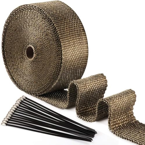 Ilauke - Banda para cabecera de escape, aislante, para tubo, colector turbo, calor alto, negra, con 10 abrazaderas de acero inoxidable, 10 m x 5 cm x 2 mm